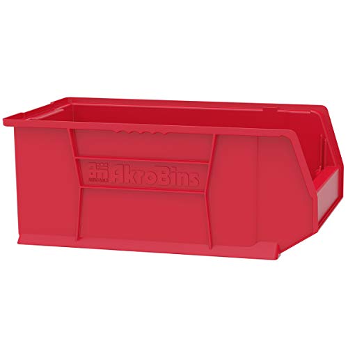 Akro-Mils 30281 Super-Size AkroBins Plastic Storage Bins, Space-Saving Stackable Bins for Garage, Classroom, Warehouse Organization, 20" L x 12" W x 8" H, Red, 3-Pack - color: Red