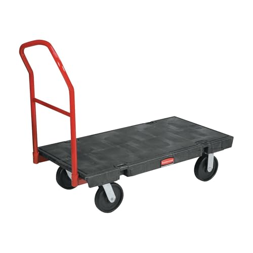Rubbermaid Commercial Products Heavy Duty Platform Truck, 8" Polyolefin Casters, 2500 lb. Capacity, Black, for Warehouse/Garage/Cleaning/Manufacturing - size: 24x48, style: Poly Casters