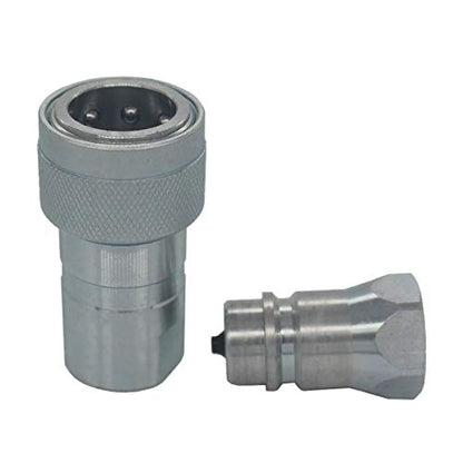 2-Sets 3/8'' Ag NPT ISO5675 Carbon Steel Hydraulic Quick Connect Coupling/Coupler Poppet Valve，Pioneer Type, Set w/Dust Cap - size: 2Set-3/8 NPT ( Poppet)