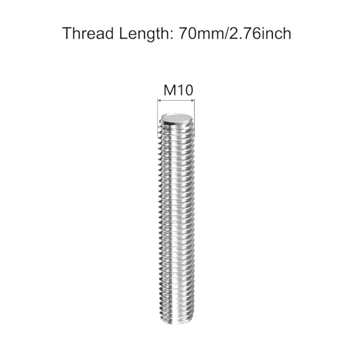 TOP-VIGOR 10Pcs M10-1.5 x 70mm Length Fully Threaded Rod, 304 Stainless Steel Right Hand Threaded Rods, Fully Studding Rod Bar for Anchor Bolts, Clamps, Hangers and U-Bolts - size: M10x70mm, 10pc