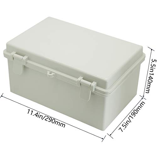 Zulkit Junction Box ABS Plastic Dustproof Waterproof IP65 Electrical Boxes Hinged Shell Outdoor Universal Project Enclosure with 2 Cable Glands 11.42 x 7.48 x 5.51 Inch (290x190x140mm) - size: 11.42" x 7.48" x 5.51"