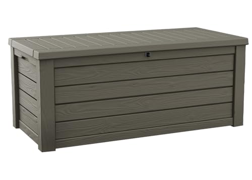 Keter Westwood 150 Gallon Resin Large Outdoor Storage Box for Patio Furniture, Outdoor Cushions, Garden Tools and Pool Floats, Taupe - color: Mossy Brown