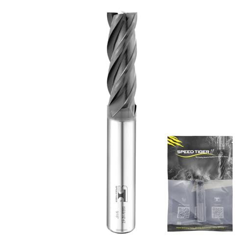 SPEED TIGER 9/16" Micrograin Carbide Square End Mill - 4 Flutes - ISE9/16 4T (1 Piece, 9/16") for Alloy Steels, Hardened Steel, Metal & More – Mill Bits Sets for DIYers & Professionals (1pc) - size: 9/16 in