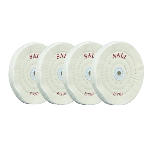 SALI 4 Pack Polishing Wheel for Bench Grinder Buffing Wheel 6 inch White Cotton (50 Ply) for Buffer Polisher Medium Polish Pad 1/2'' Arbor Hole - style: fine