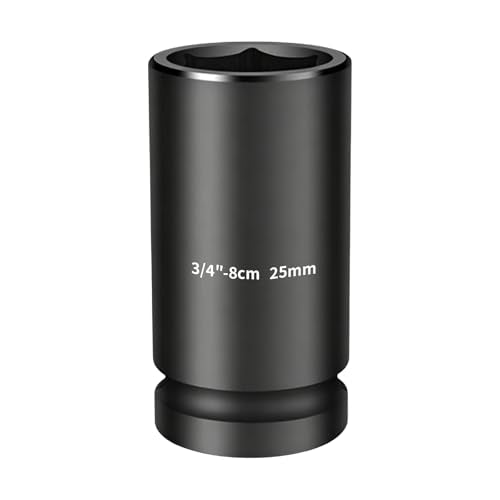 3/4-inch Drive Impact Socket, 1PC 25×80mm 6-Point CR-Mo Steel Deep Socket, Phosphated Rust Prevention Heavy-Duty Socket for Auto Repair - size: 25mm - Deep (80mm Length)
