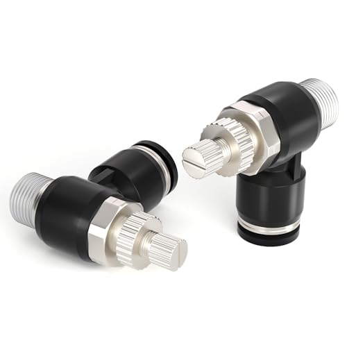 TAILONZ PNEUMATIC 3 Pack SL-3/8-N3 Push to Connect Air Line Fitting Air Flow Control Valve 3/8 Inch od 3/8 Inch Npt Elbow 90 Degree Air Speed Control Valve Fitting Push Lock - size: 3/8"OD3/8"NPT