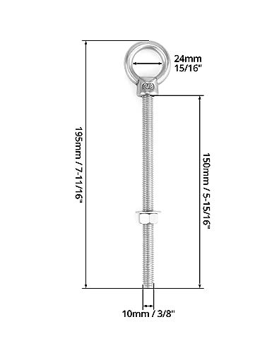 QWORK 316 Stainless Steel Machinery Eye Bolt with Shoulder, 5 Pack 3/8" x 6" Long Stainless Steel Marine Grade Shoulder Eye Bolt, Threaded Eyebolts, WD30279 - color: 5 Pack - 316, size: 3/8" x 6"