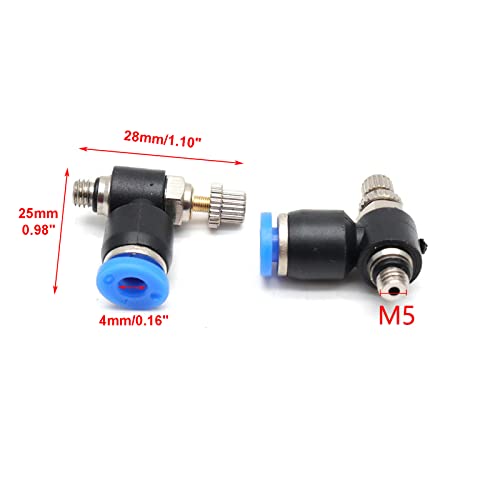 Quick Connect Air Hose Fittings 5Pcs 4mm to M5 Male Thread Air Flow Control Valve with Push to Connect Fitting, Pneumatic Speed Control Valve - size: 4mmxM5