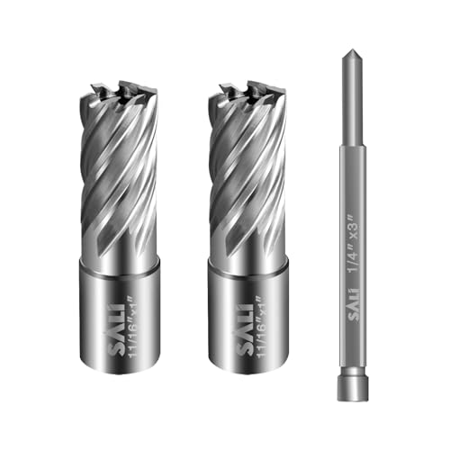 SALI 2 pcs Annular Cutter Diameter 11/16 Inch with Weldon Shank 3/4" (with 2 Flats) Cutting Depth 1" Mag Drill Bit for Magnetic Drill Press HSS Fully Ground Drill with One 1/4"*3" Pilot Pin - size: 11/16"*1"
