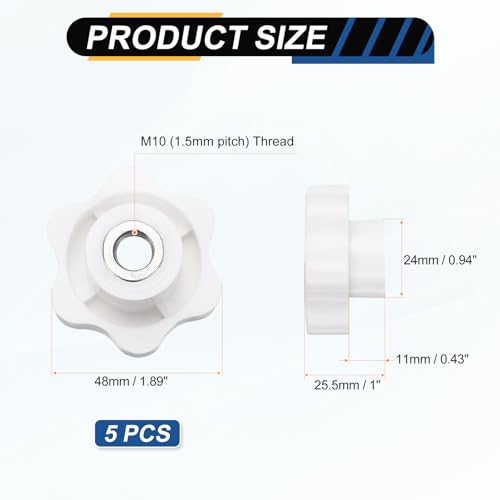 HARFINGTON 5pcs Star Knobs M10 Female Thread 48mm Head Iron Insert White - color: White, size: M10 x 48mm