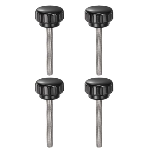 uxcell 4pcs Knurled Clamping Knobs M6 x 45mm Metric 304 Stainless Steel Male Thread Thumb Screw on Type 25mm Plastic Round Head Threaded Hand Bolt Stud Knobs Black - size: M6 x 45mm x 25mm