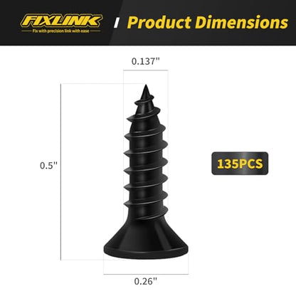 Wood Screws 1/2 Inch, FIXLINK Premium Flat Head Phillips Black Wood Screws 135 PCS, Self Tapping Electrophoresis Used in Indoor Furniture, Woodworking (#6 x 1/2") (Pack of 4) - size: #6 x 1/2" (Pack of 4)