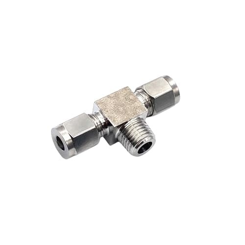 1 Pcs Stainless Steel 6mm Tube OD x 1/4 Inch NPT Male Thread Compression Tube Tee Fittings for Fuel, Oil, Gas, Water and Other Pipeline Systems