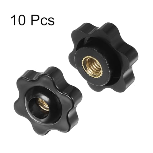 HARFINGTON 10pcs Star Knobs M6 Female Thread 25mm Head Plastic Through Hole Brass Screw-in Clamping Handles Threaded Hand Knobs, Black - color: Black, size: M6 x 25mm