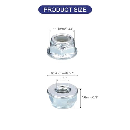 uxcell 1/4" x20mm Flange Nylon Insert Lock Nuts, 50Pcs Carbon Steel Hex Lock Nuts Self Locking Nuts for Industrial Construction Fasteners, White