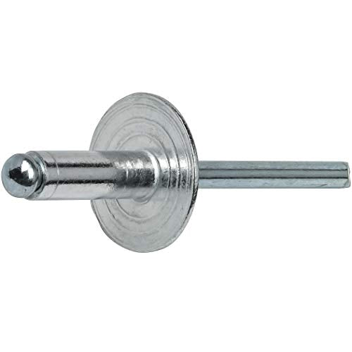 Fastenere Large Flange Pop Rivets - 3/16" x 1/8" (50 Pack) Aluminum Body Steel Mandrel, Heavy Duty Dome Head Blind Rivets, Open End 6-2 Gap .020" - .125" - Corrosion Resistant, High Shear Strength - size: 3/16" x 1/8" (6-2) (50 Pack)