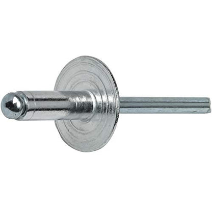 Fastenere Large Flange Pop Rivets - 3/16" x 1/8" (50 Pack) Aluminum Body Steel Mandrel, Heavy Duty Dome Head Blind Rivets, Open End 6-2 Gap .020" - .125" - Corrosion Resistant, High Shear Strength - size: 3/16" x 1/8" (6-2) (50 Pack)