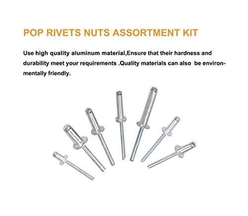 205pcs Aluminum Blind Rivets,7 Sizes,Pop Rivets Assortment Kit, Silver Tone