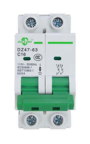 AC Miniature Circuit Breaker, 2 Pole 16 Amp, 120/240VAC, 6kA Din Rail Mount Breaker with Thermal Magnetic Trip, DZ47-63 C16 2P, AC Solar MCB - color: 2 Pole, size: 16 A