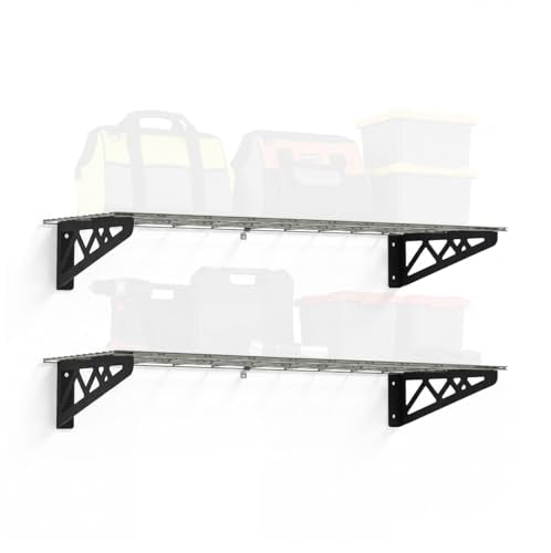 SafeRacks Steel Garage Wall Shelves 2-Pk w/Hooks, 300lb, Hammertone (12x36) - color: Hammertone, size: 12"x36" (2-Pack)