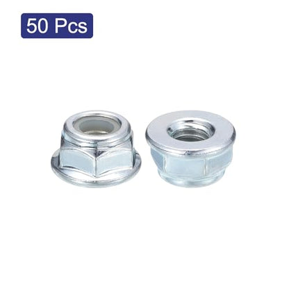 uxcell 1/4" x20mm Flange Nylon Insert Lock Nuts, 50Pcs Carbon Steel Hex Lock Nuts Self Locking Nuts for Industrial Construction Fasteners, White