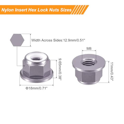 uxcell Nylon Insert Hex Lock Nuts, 10pcs - M8 x 1.25mm Aluminum Alloy Self-Locking Nut, Anodizing Flange Lock Nut for Fasteners(Titanium Gray) - size: M8 x 1.25mm