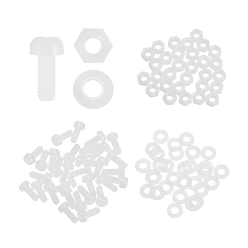 MECCANIXITY 30 Set M2x6mm Nylon PA66 Plastic Cross Round Head Screw Phillips Bolts Hex Nuts Flat Washers Assortment Kit, Metric Full Thread Bolt Fasteners for DIY Machine Assembly, White - color: White, size: M2x6mm