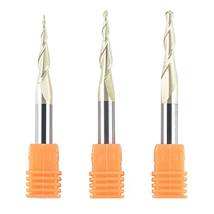 SpeTool 3Pcs Carbide Ball Nose Router Bit CNC End Mill 1/16 1/32 1/64 Cutting Radius for Wood 3D Carving Engraving MDF Oak