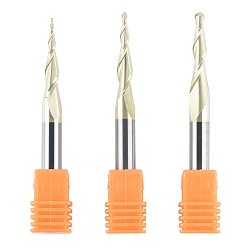 SpeTool 3Pcs Carbide Ball Nose Router Bit CNC End Mill 1/16 1/32 1/64 Cutting Radius for Wood 3D Carving Engraving MDF Oak