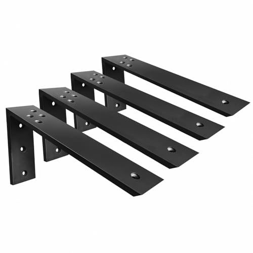 Countertop Support Brackets 4 Pack L Bracket Countertop Brackets 12" x 6" x 2.5" Heavy Duty 3/8" Thick Shelf Brackets Metal Corbels L Shape Bracket for Wood Shelf/Quartz/Granite/Concret Countertops - size: 12 Inch, style: Black-4 Pack