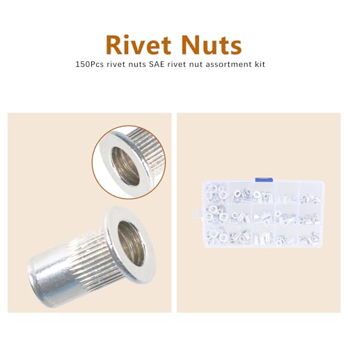 kimllier 150Pcs Rivet Nuts SAE Rivet Nut Assortment Kit Aluminum Threaded