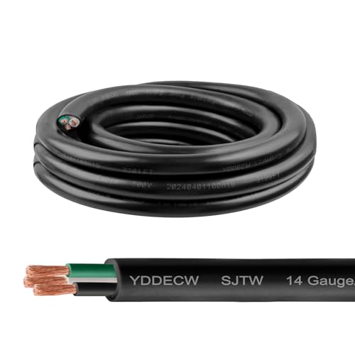 14/3 SJTW Wire 10 Feet - 14 AWG 3 Conductor SJTW Cable with UV-Resistant Jacket for Motor Leads, Battery Chargers and Machine - 10 ft Electrical Wire - color: Black, size: 14AWG/3-10FT