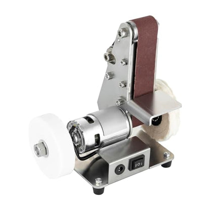 Mini Belt Sander, 7 Adjustable Speed Mini Bench Belt Grinder, 110-240V Mini Power Sanding Machine with 20PCS Abrasive Belts, Mini Electric Bench Grinder for Knife, Jewelry DIY, Wood Metal Working