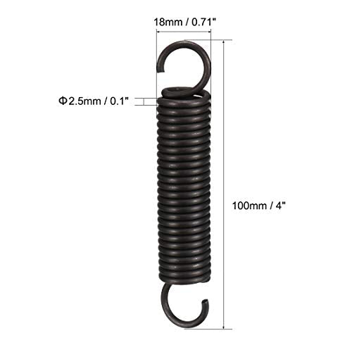 uxcell Extension Spring - 2.5mm Wire Dia, 18mm OD, 100mm Free Length Spring Steel Small Dual Hook Tension Spring - size: 100mm