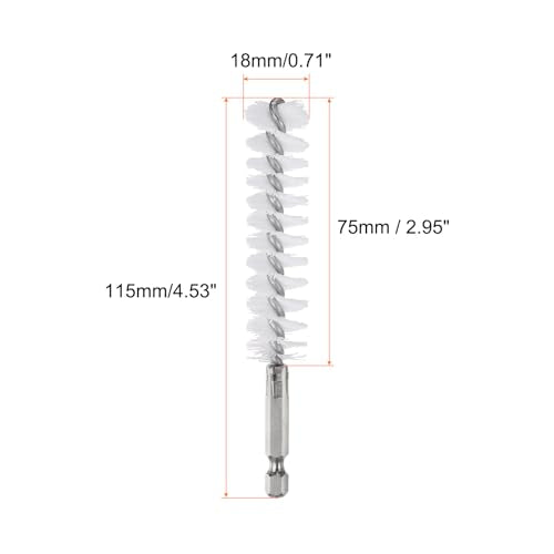 HARFINGTON 5Pcs Nylon Bore Brush 18mm Dia Cleaning Twisted Wire Brush Tube Pipe Cleaner with Handle 1/4 Inch Hex Shank for Tubes, Ports, Bearings - size: 18mm