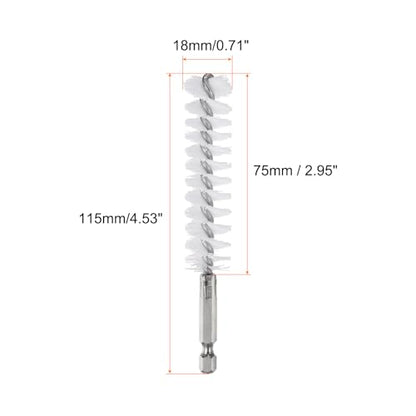 HARFINGTON 5Pcs Nylon Bore Brush 18mm Dia Cleaning Twisted Wire Brush Tube Pipe Cleaner with Handle 1/4 Inch Hex Shank for Tubes, Ports, Bearings - size: 18mm