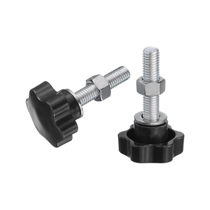 uxcell 2pcs Star Clamping Knobs with Nuts Washers, M12 x 50mm Metric Zinc Plated Carbon Steel Male Thread 48mm 6-Star Plastic Head, Threaded Stud Hand Knobs Handles Thumb Screws, Black - size: M12 x 50mm