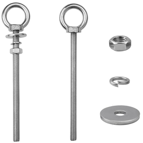 2 Pack M10 Stainless Steel Eye Bolts with Nuts,3/8" x 6" Eye Bolts - size: M10x153mm (3/8"x6")