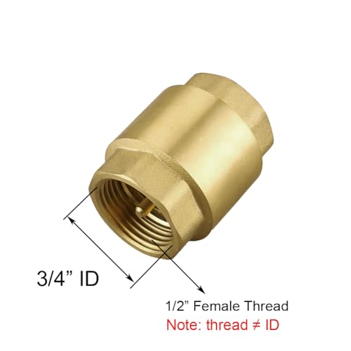 2Pcs Brass Spring Check Valve, 1/2" FNPT Inline One Way Non Return - size: 1/2"NPT