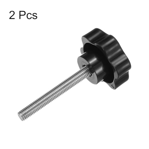 HARFINGTON 2pcs Star Knobs M8 x 60mm 304 Stainless Steel Threaded Stud 46mm Plastic 6-Star Head Hand Tightening Thumb Screw Clamping Jig Knob Handle, Black - size: M8 x 60mm x 46mm