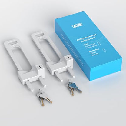 AST Keyed Cabinet Lock, 2 Locks 4 Keys, Key Alike, Childproof Drawer Latch - color: Matte White