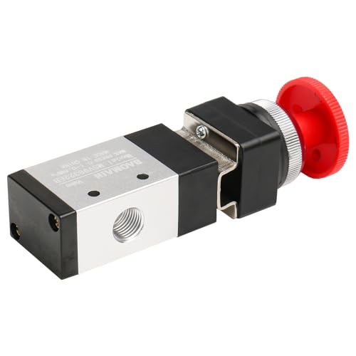 Baomain Pneumatic Mechanical Valve MSV-98322EB 1/4"PT 2 Position 3 Way Reset Mushroom Button - size: Emergency Stop(3-Way)