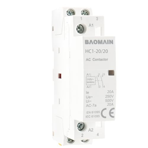 BAOMAIN 110V AC 2-Pole 20A Modular Contactor, 2NO, DIN Rail Mount