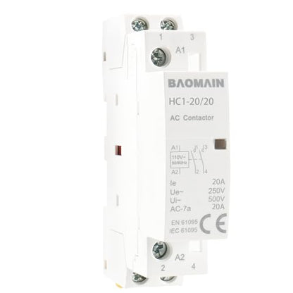 BAOMAIN 110V AC 2-Pole 20A Modular Contactor, 2NO, DIN Rail Mount