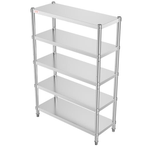 VEVOR Stainless Steel Shelving 48x18.5 Inch 5 Tier Adjustable Shelf Storage Unit Stainless Steel Heavy Duty Shelving for Kitchen Commercial Office Garage Storage 330lb Per Shelf - size: 5Tier 48x18.5x72", style: 5Tier 48x18.5x72"