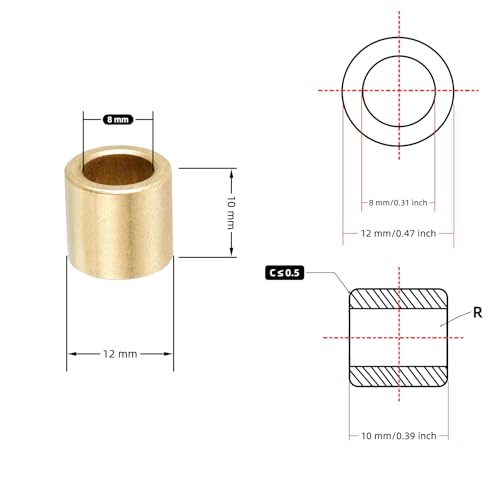 Sintered Bronze Sleeve Bearing Bushing 8mm ID x 12mm OD x 10mm L Oil-Impregnated 10pcs - size: 8*12*10mm