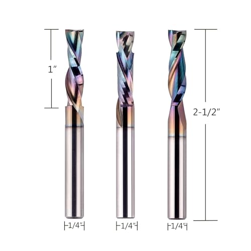 SpeTool 5PCS CNC Router Bits Set with TAC Coated, 1/4 Inch Shank 1 Inch Cutting Length 2-1/2 OVL, Spiral Router Bit for Woodworking (2PCS Compressionbit , 2PCS Upcut bit,1PC Downcut bit) - size: 1/4"Dia-1"CL, style: MIX