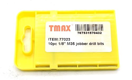 TMAX 10p 1/8" Imperial M35 Cobalt Jobber Twist Drill Bit on Stainless Steel - size: 1/8 inch