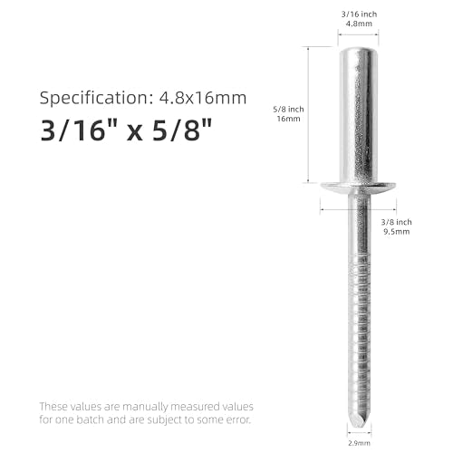 50Pcs Closed End Blind Rivets, 3/16" x5/8" - Stainless Steel Dome Head, Sealed Pop Rivets (4.8x16mm) - color: Stainless Steel, size: 3/16"x5/8"(4.8x16mm)
