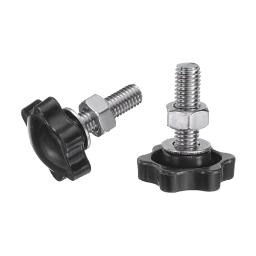 uxcell 8pcs Star Clamping Knobs with Nuts Washers, M8 x 25mm Metric 304 Stainless Steel Male Thread 32mm 6-Star Plastic Head, Threaded Stud Hand Knobs Handles Thumb Screws, Black - size: M8 x 25mm